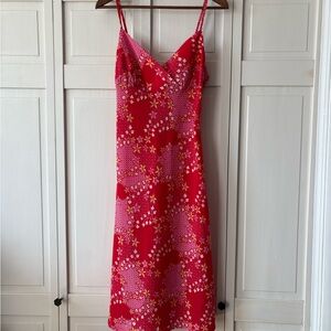 Y2K Red Floral Slip Dress with Pink & Yellow Accents